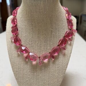 Crystal Fuchsia Pink Beaded Chocker Necklace Vintage Statement Art Deco 16”